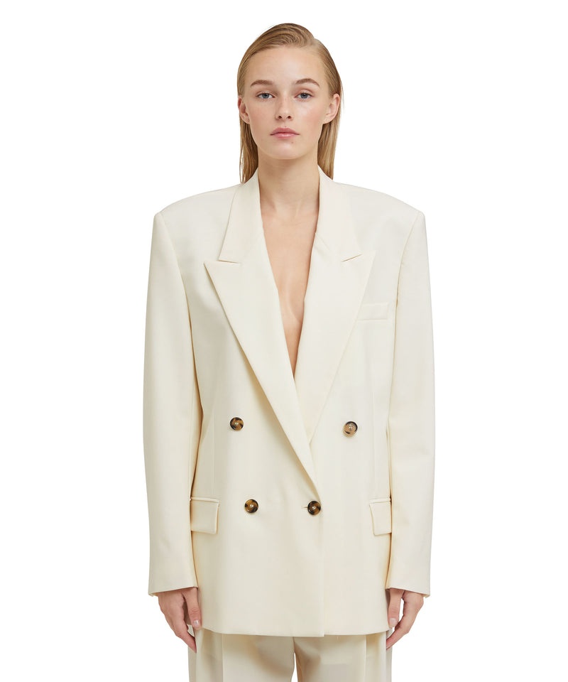 White MSGM Fresh Wool Double-breasted Jacket | USA_MSGM75946