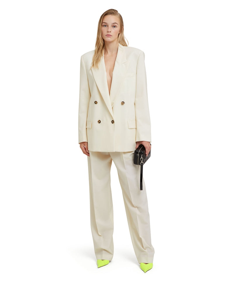 White MSGM Fresh Wool Double-breasted Jacket | USA_MSGM75946