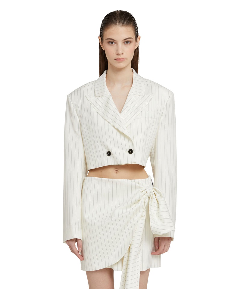 White MSGM Fresh Wool Pinstripe Crop Jacket | USA_MSGM32229