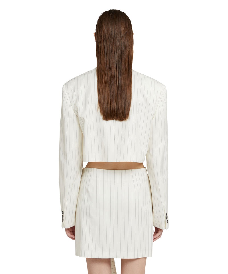 White MSGM Fresh Wool Pinstripe Crop Jacket | USA_MSGM32229