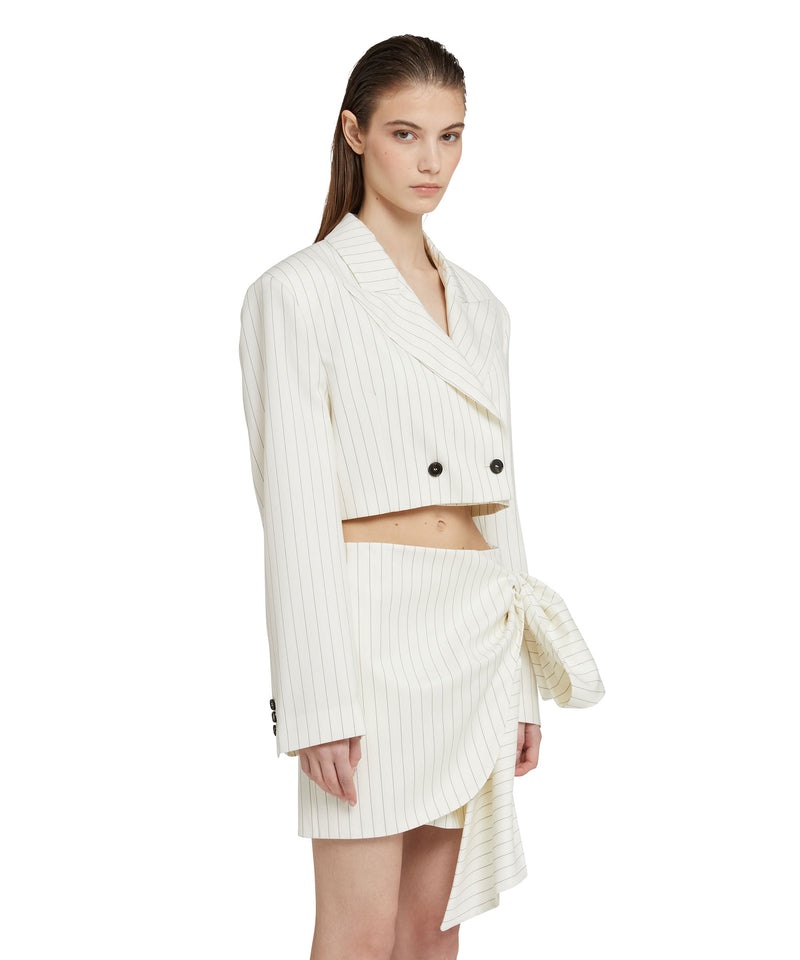 White MSGM Fresh Wool Pinstripe Crop Jacket | USA_MSGM32229