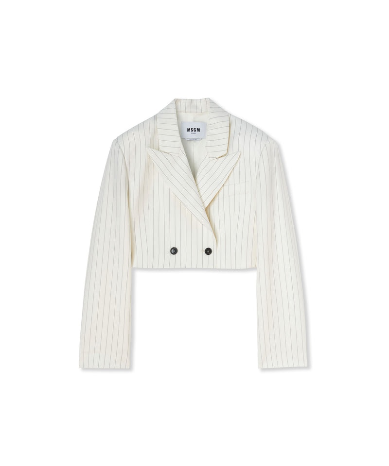 White MSGM Fresh Wool Pinstripe Crop Jacket | USA_MSGM32229