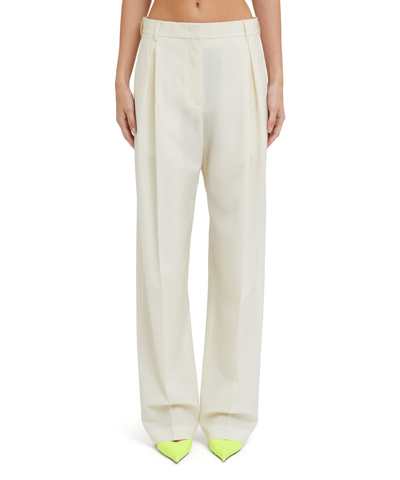 White MSGM Fresh Wool Pleated Pants | USA_MSGM96478