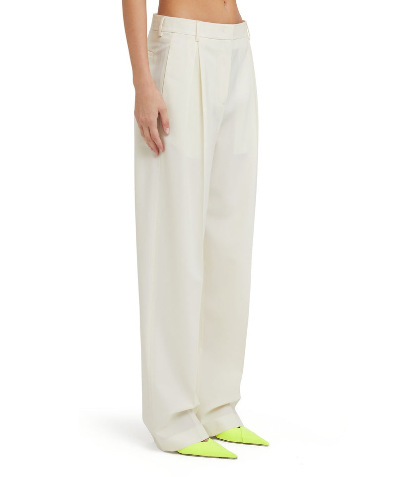 White MSGM Fresh Wool Pleated Pants | USA_MSGM96478