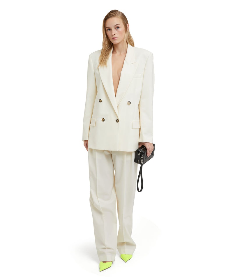 White MSGM Fresh Wool Pleated Pants | USA_MSGM96478