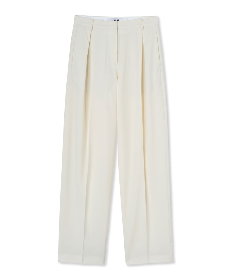 White MSGM Fresh Wool Pleated Pants | USA_MSGM96478