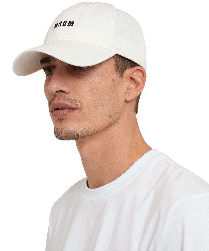 White MSGM Gabardine Cotton Baseball Cap With Embroidered Label | USA_MSGM57880