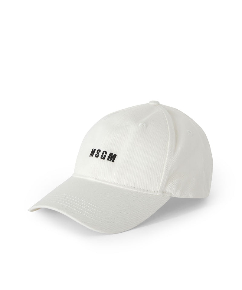 White MSGM Gabardine Cotton Baseball Cap With Embroidered Label | USA_MSGM57880