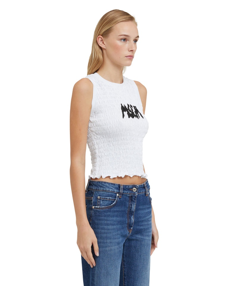 White MSGM Jersey Sleeveless Top With Embossed New Brushstroke Logo | USA_MSGM31399