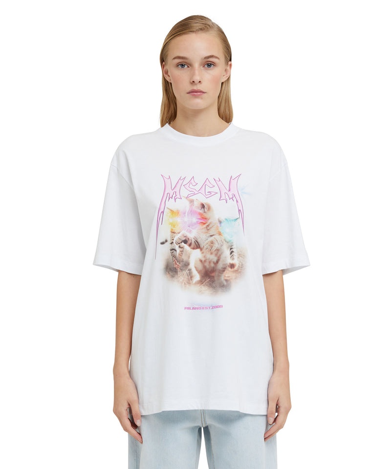 White MSGM Laser Eyed Cat Graphic | USA_MSGM67308