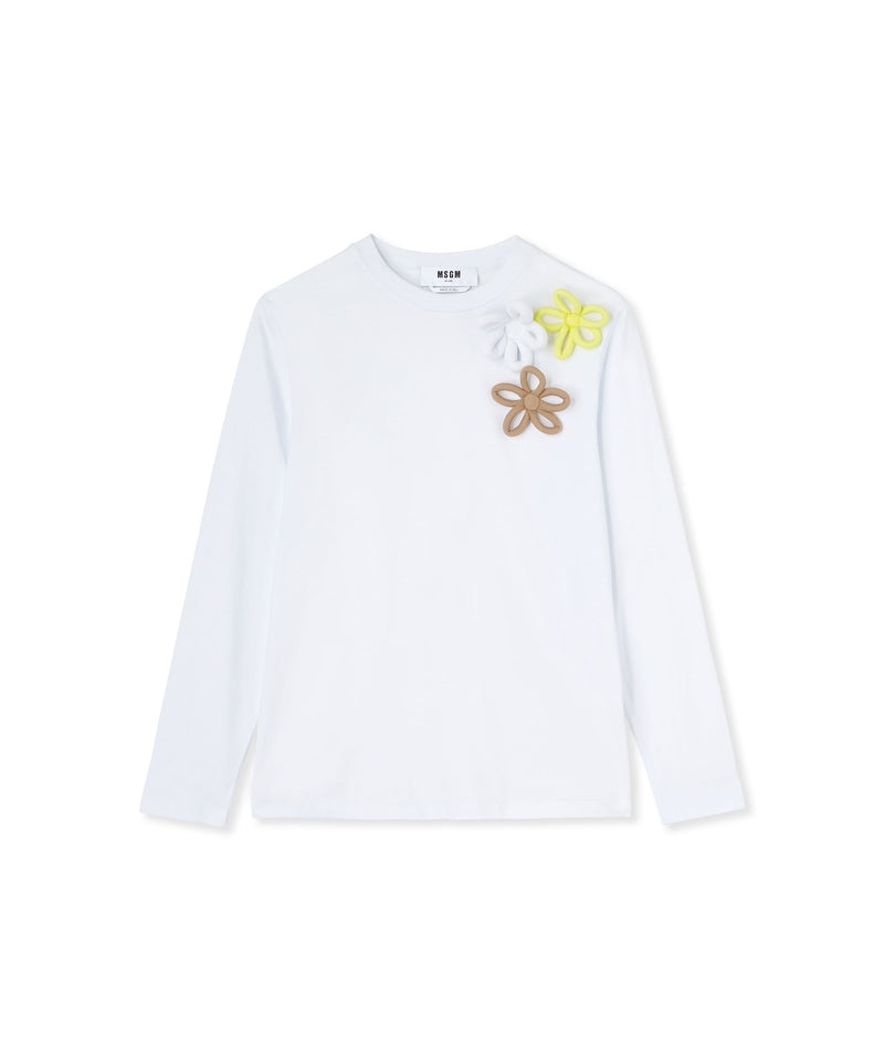 White MSGM Long Sleeve Daisies Application | USA_MSGM83714