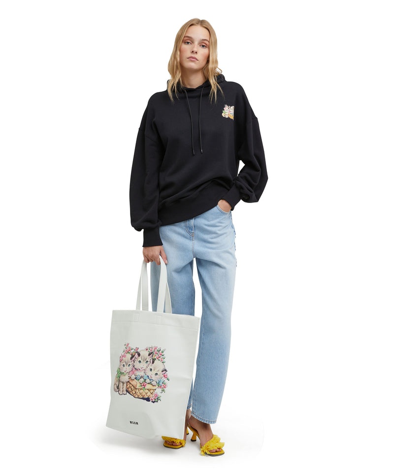 White MSGM Maxi Tote With Cats Print And Logo On The Front | USA_MSGM22699