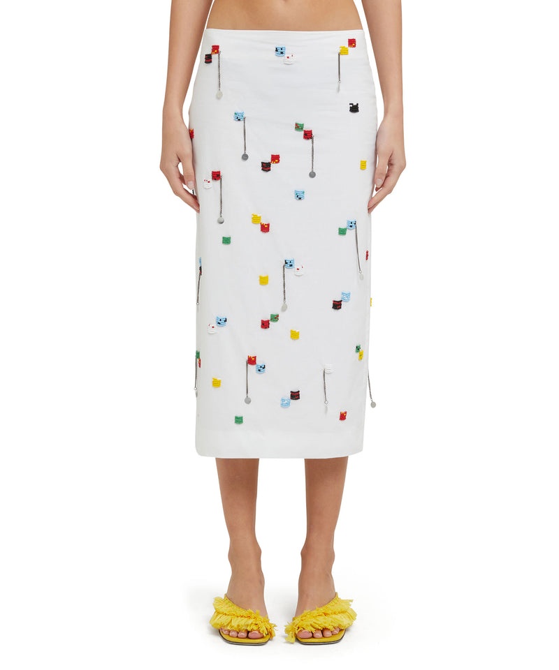 White MSGM Midi Skirt With Embroidered Beads | USA_MSGM45045