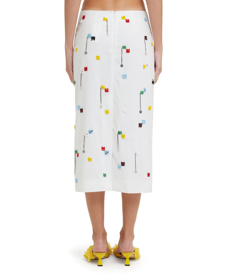 White MSGM Midi Skirt With Embroidered Beads | USA_MSGM45045