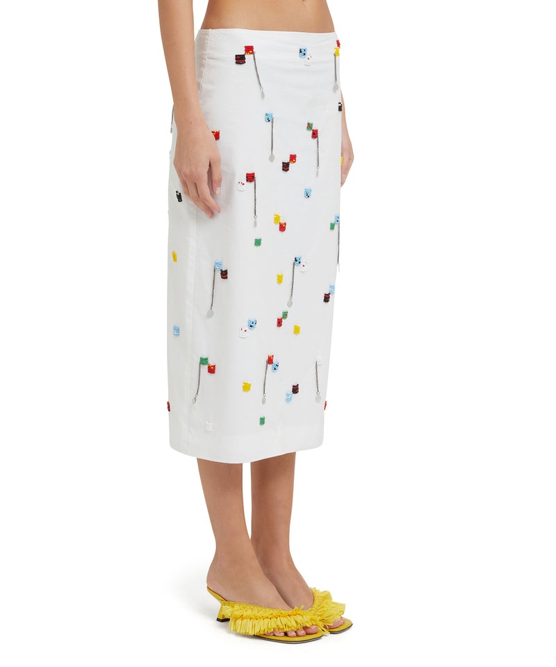 White MSGM Midi Skirt With Embroidered Beads | USA_MSGM45045