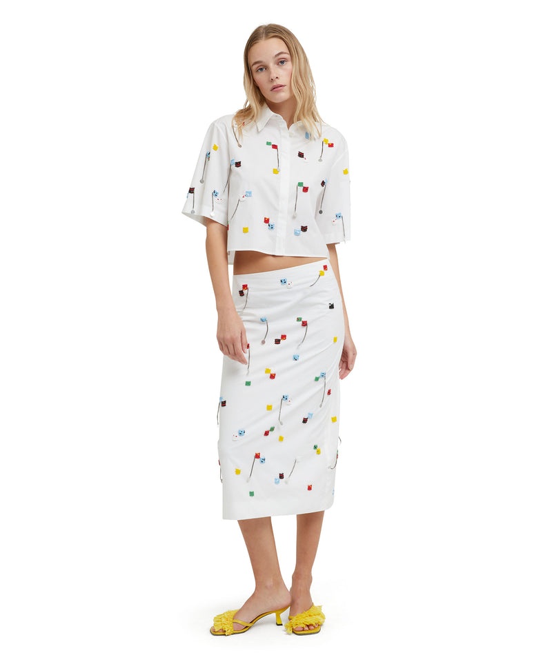 White MSGM Midi Skirt With Embroidered Beads | USA_MSGM45045