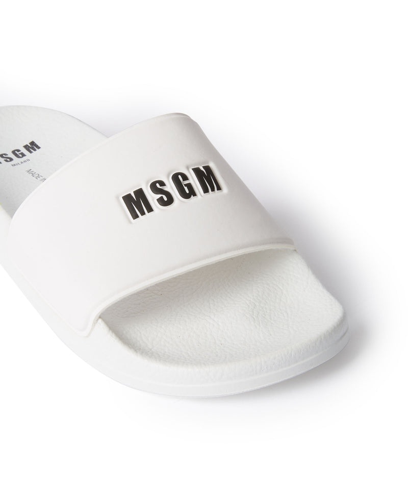 White MSGM Mini Logo Pool Slides | USA_MSGM15780