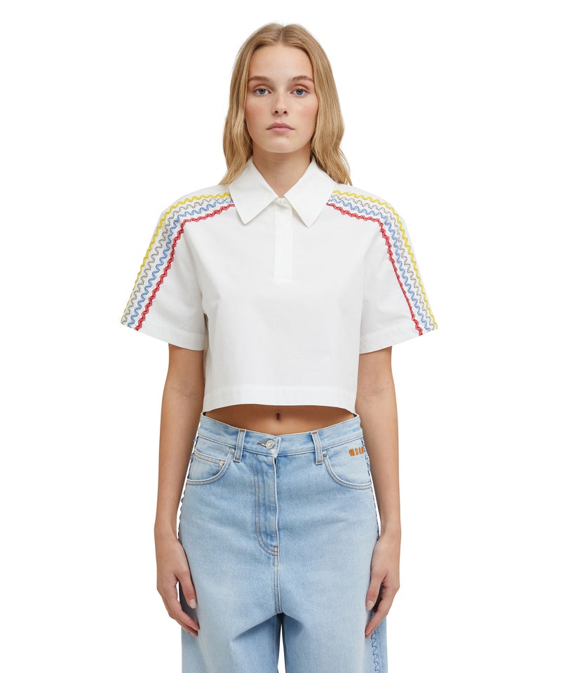 White MSGM Poplin Polo Shirt With Applications | USA_MSGM12641