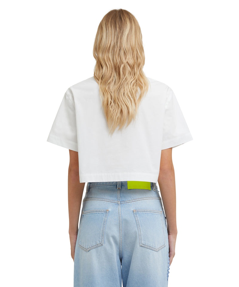 White MSGM Poplin Polo Shirt With Applications | USA_MSGM12641