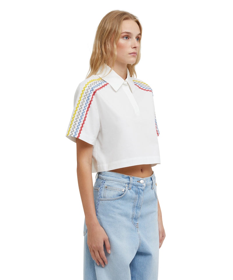 White MSGM Poplin Polo Shirt With Applications | USA_MSGM12641