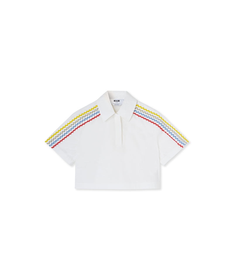 White MSGM Poplin Polo Shirt With Applications | USA_MSGM12641