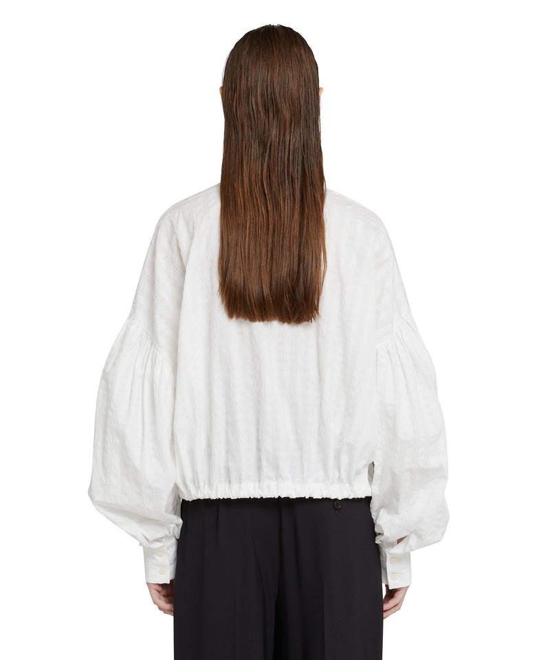 White MSGM Poplin Seersucker Crop Shirt With Puffed Sleeves | USA_MSGM33212