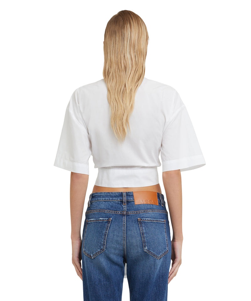 White MSGM Poplin Short Sleeve Crop Shirt With Bow | USA_MSGM23527