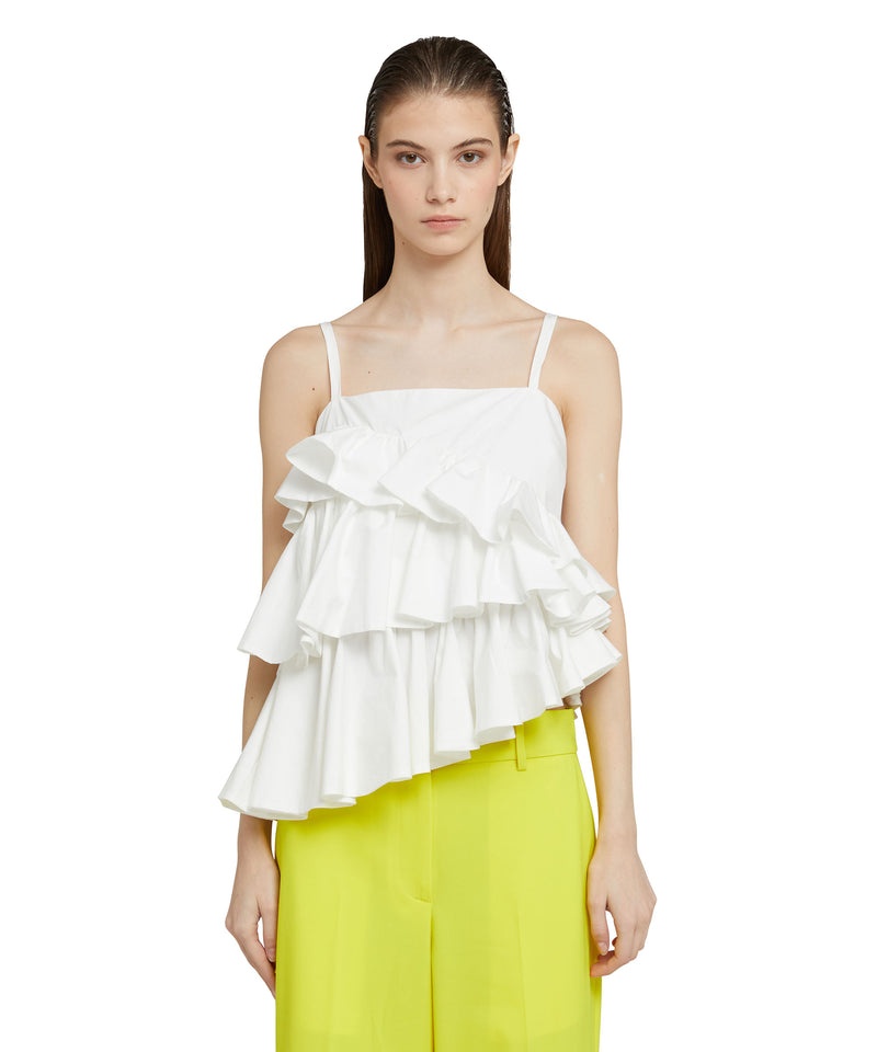 White MSGM Poplin Top With Suspenders And Bow | USA_MSGM27737