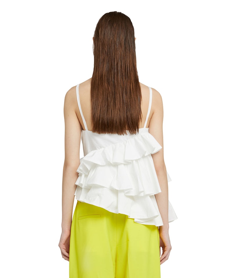 White MSGM Poplin Top With Suspenders And Bow | USA_MSGM27737