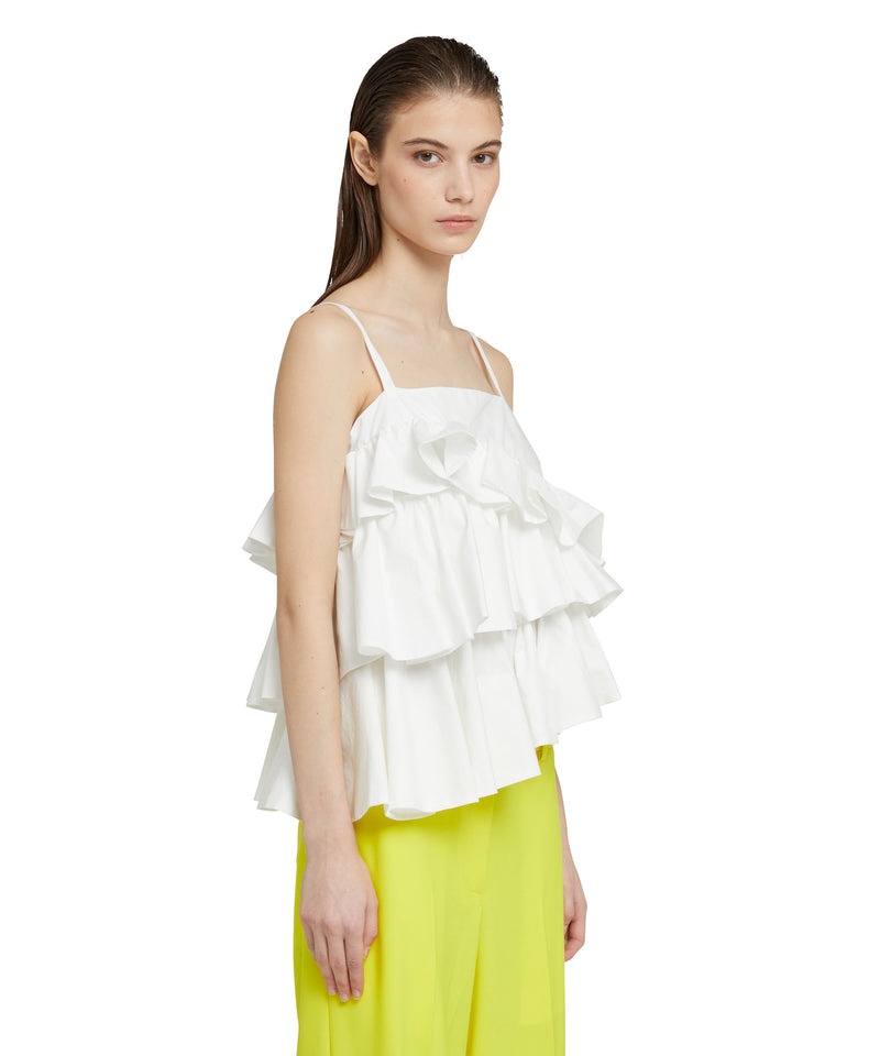 White MSGM Poplin Top With Suspenders And Bow | USA_MSGM27737