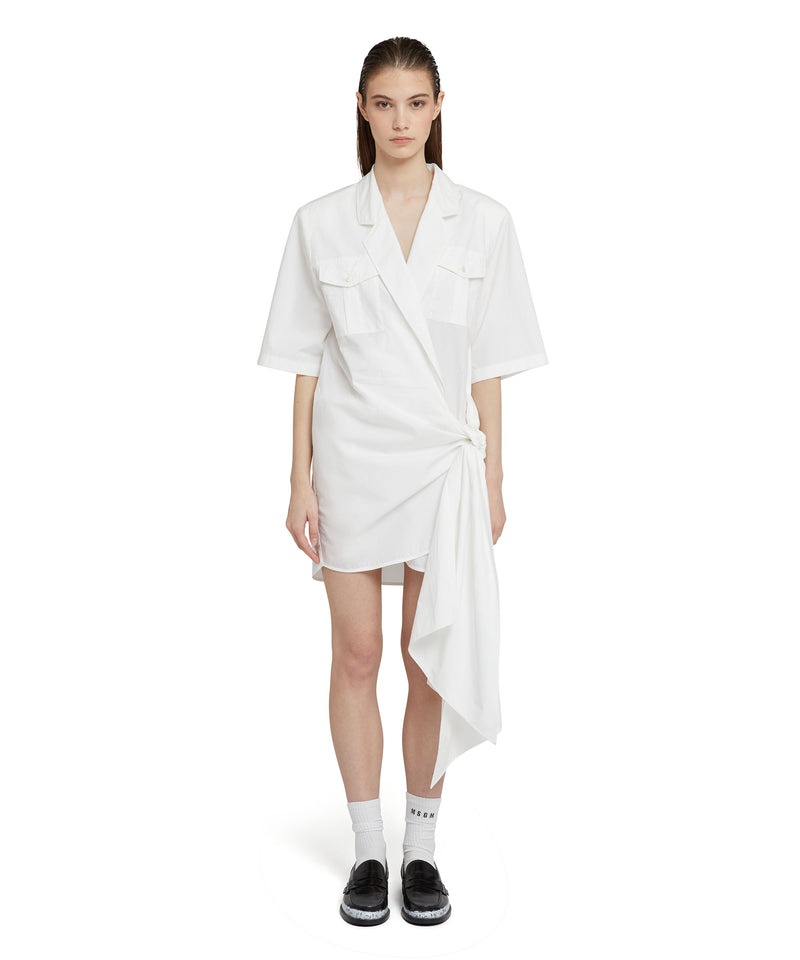 White MSGM Poplin With Bowed Waistline | USA_MSGM16686