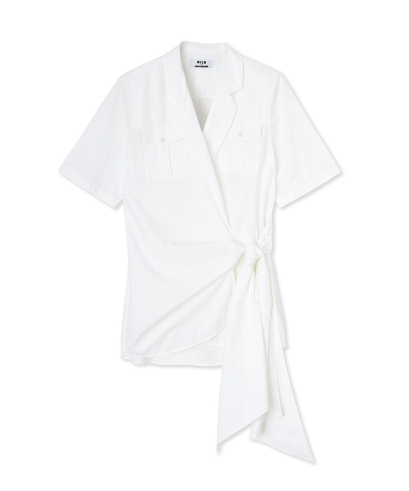 White MSGM Poplin With Bowed Waistline | USA_MSGM16686