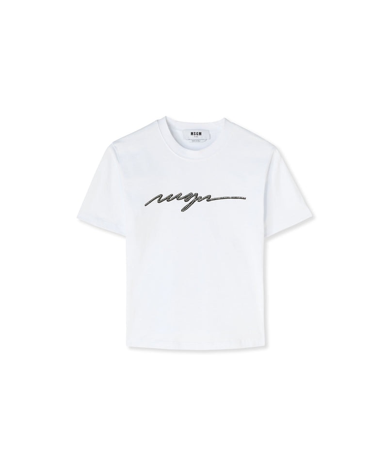 White MSGM Rhinestone Logo | USA_MSGM17119