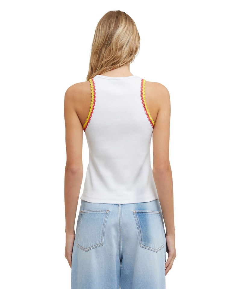 White MSGM Ribbed Jersey Tank Top With Applications And Embroidered Logo | USA_MSGM29255