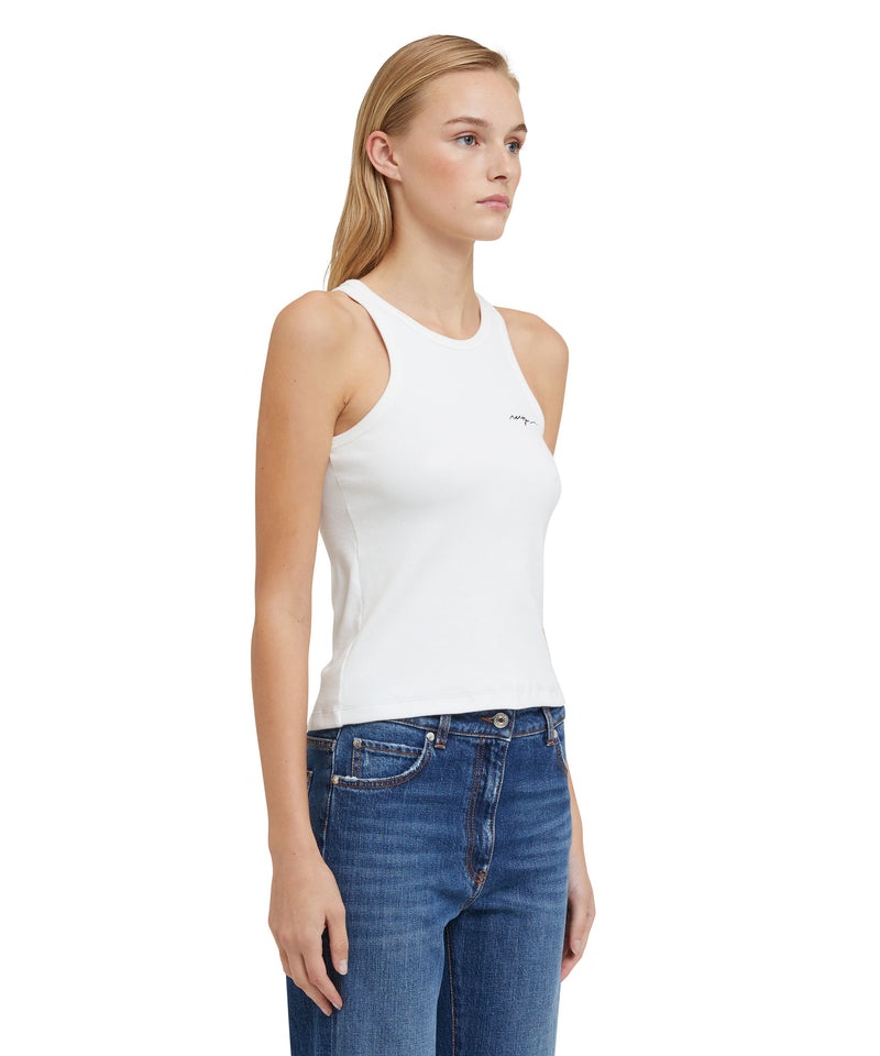 White MSGM Ribbed Jersey Tank Top With Embroidered Cursive Logo | USA_MSGM61133