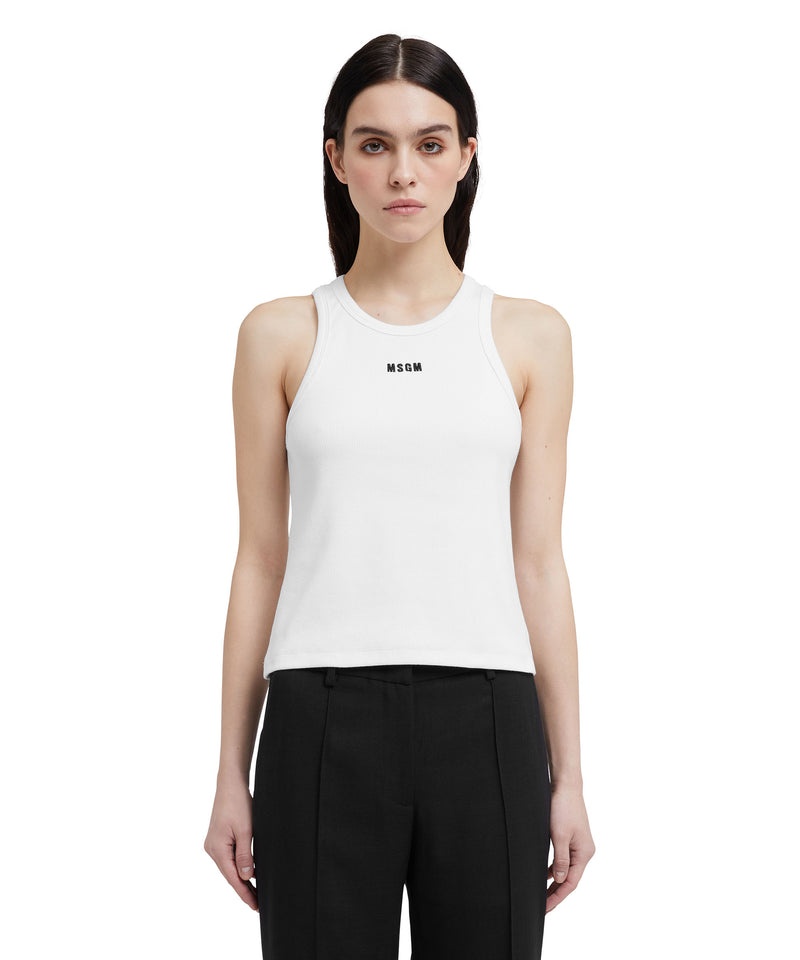 White MSGM Ribbed Jersey Tank Top With Embroidered Logo | USA_MSGM54816