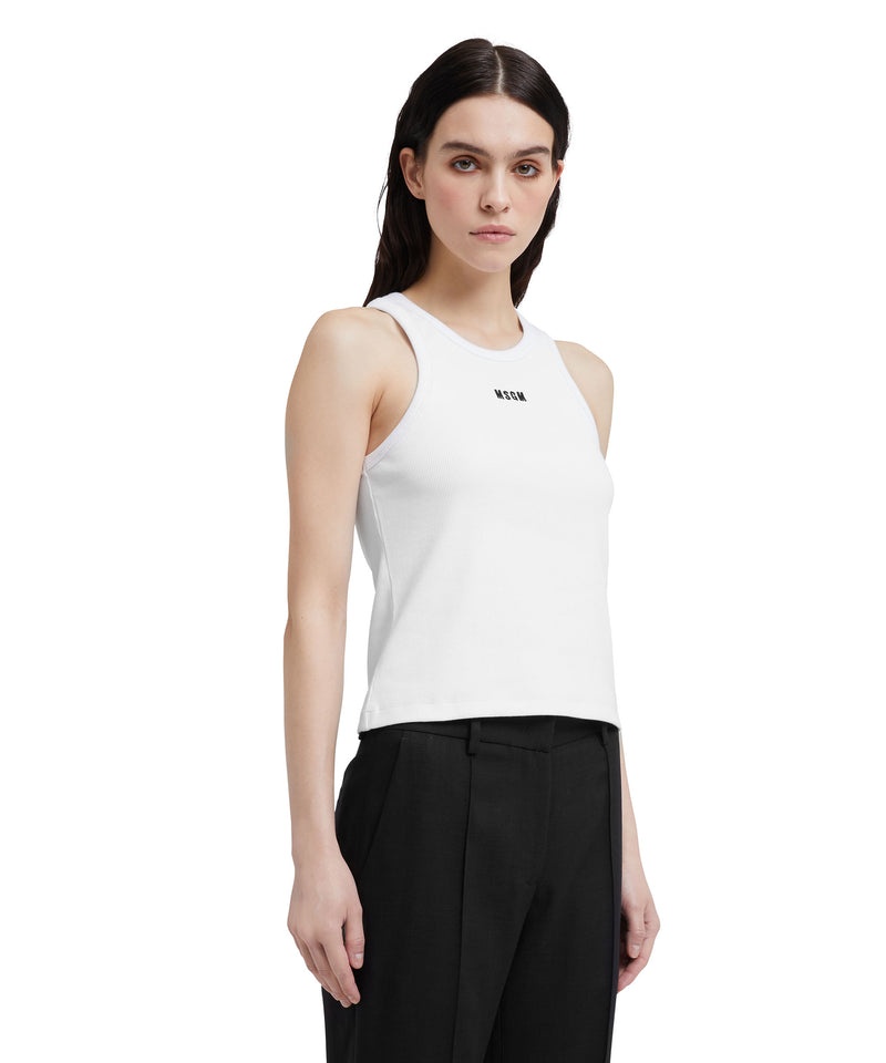 White MSGM Ribbed Jersey Tank Top With Embroidered Logo | USA_MSGM54816