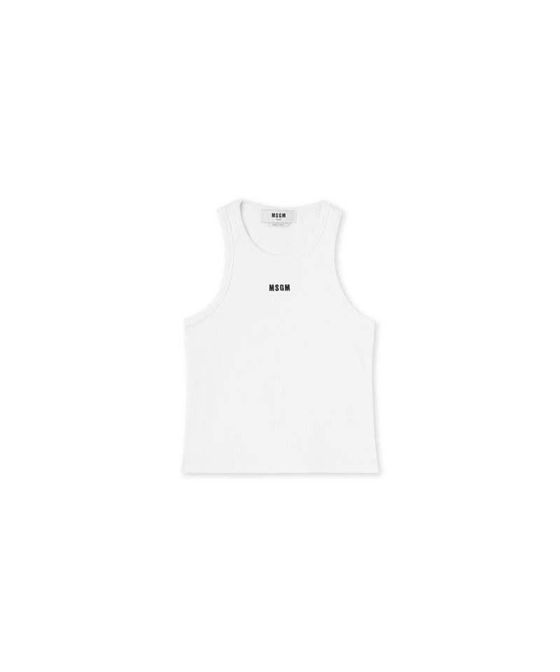 White MSGM Ribbed Jersey Tank Top With Embroidered Logo | USA_MSGM54816