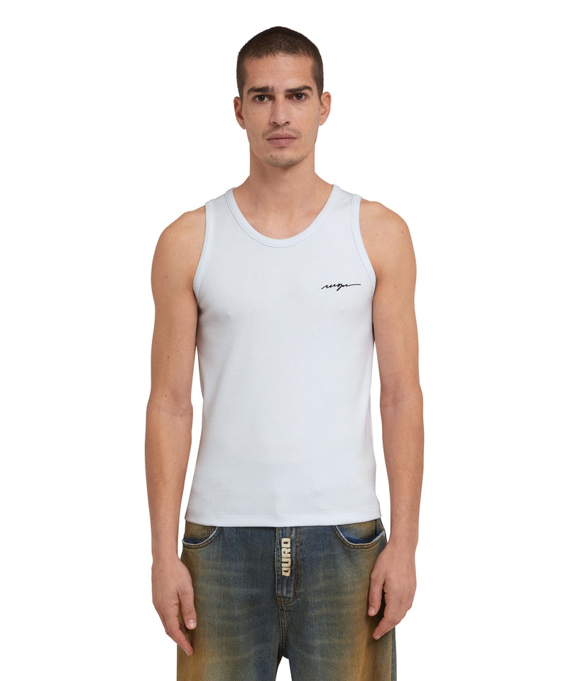 White MSGM Ribbed Jersey Tank Top With Embroidered Cursive Logo | USA_MSGM84699