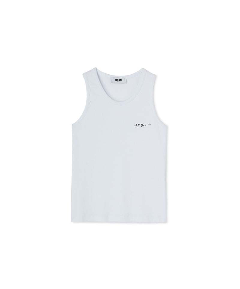 White MSGM Ribbed Jersey Tank Top With Embroidered Cursive Logo | USA_MSGM84699