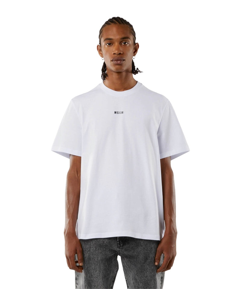 White MSGM Round Neck Cotton Micro Logo | USA_MSGM75392