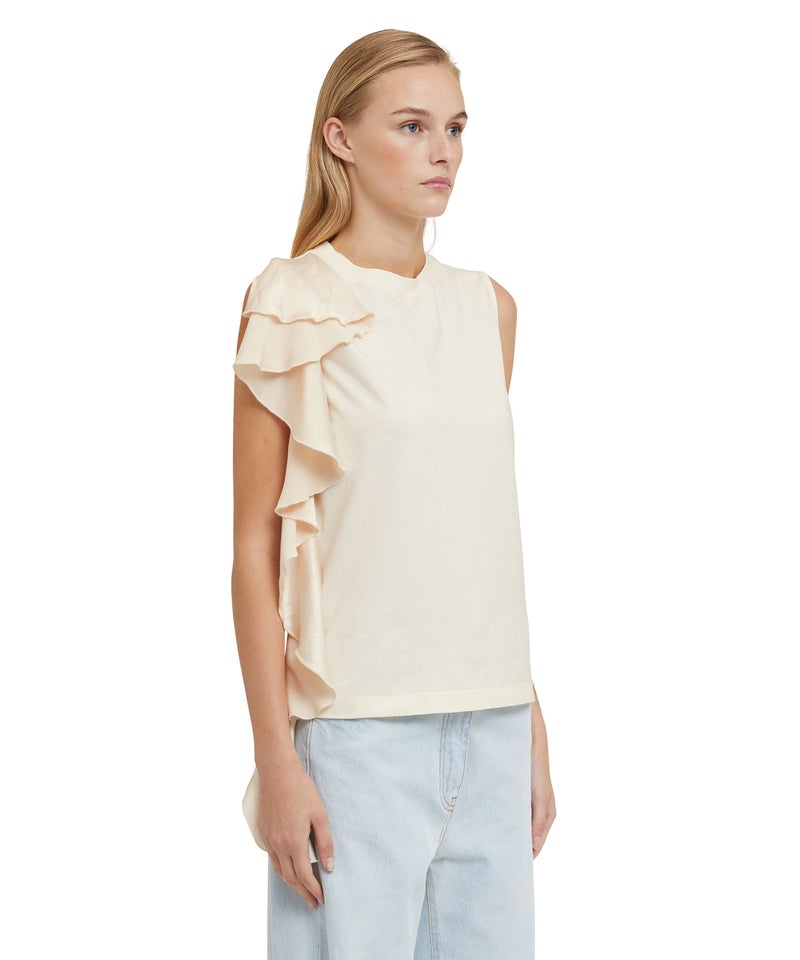 White MSGM Sleeveless Satin Ruffles | USA_MSGM72772