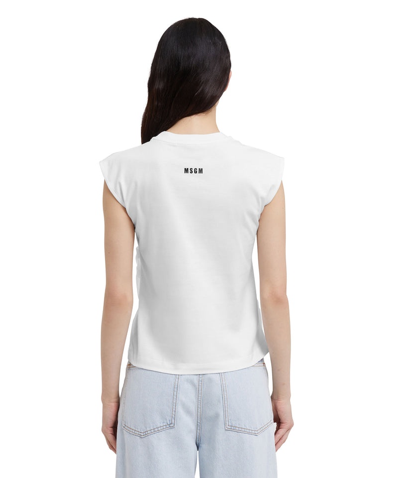 White MSGM Sleeveless Top With Tulle Applications | USA_MSGM35530