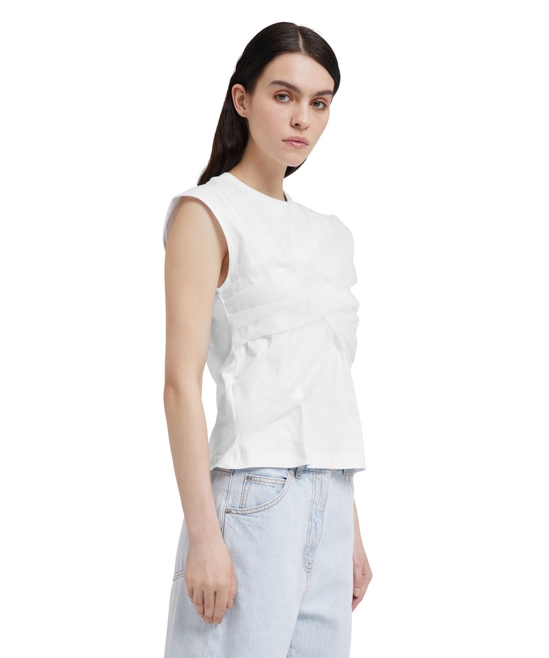 White MSGM Sleeveless Top With Tulle Applications | USA_MSGM35530