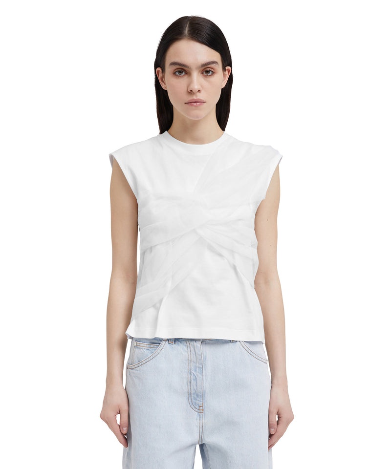 White MSGM Sleeveless Top With Tulle Applications | USA_MSGM77743