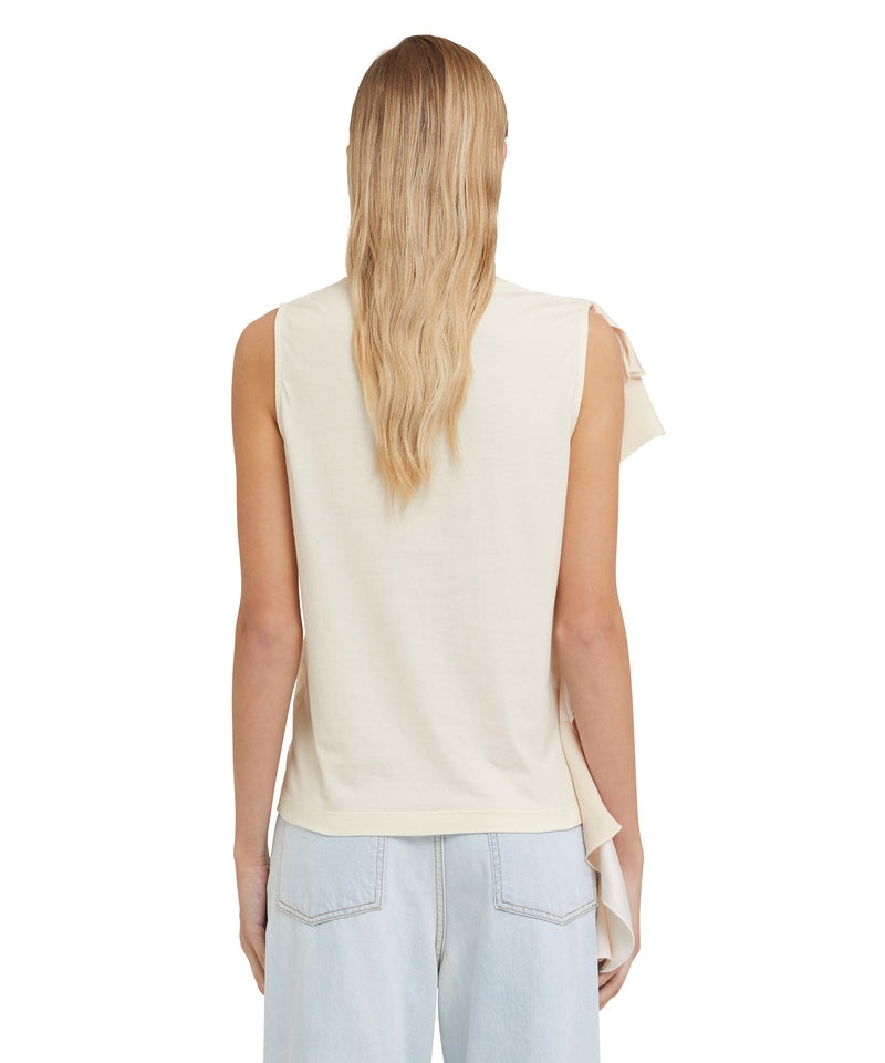 White MSGM Sleeveless T-shirt With Satin Ruffles | USA_MSGM45046