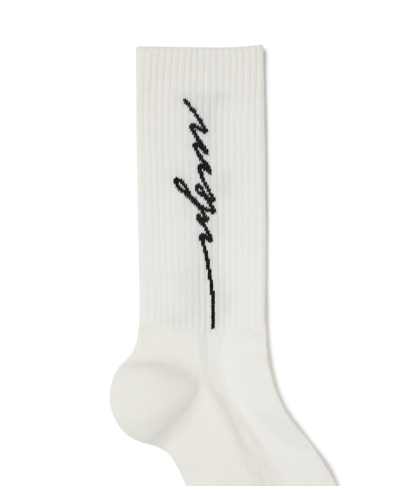 White MSGM Socks With Jacquard Cursive Logo | USA_MSGM68351