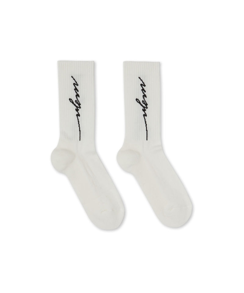 White MSGM Socks With Jacquard Cursive Logo | USA_MSGM68351