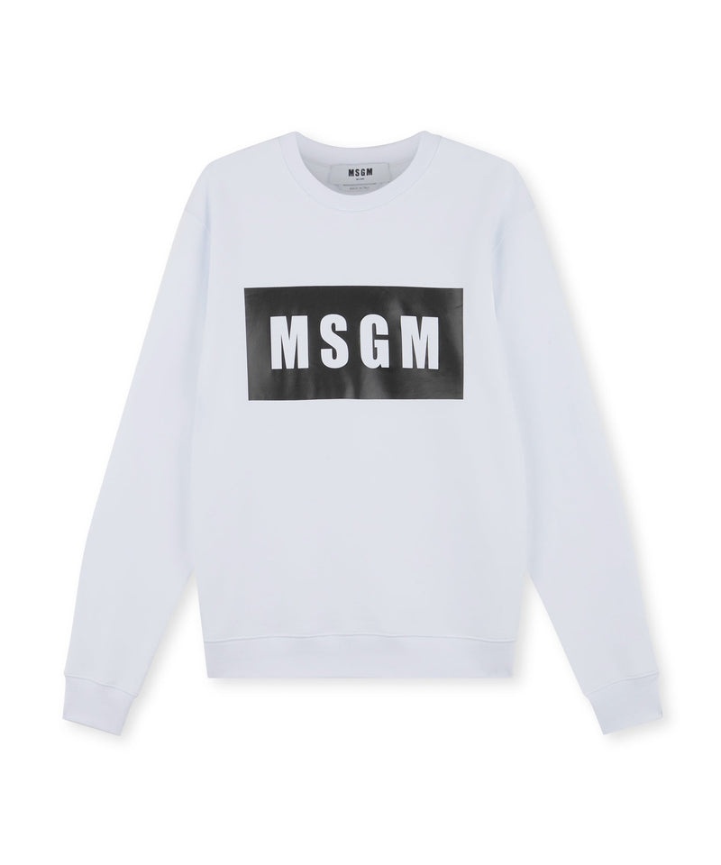 White MSGM Solid Colour Cotton Sweatshirt With A Box Logo | USA_MSGM57505