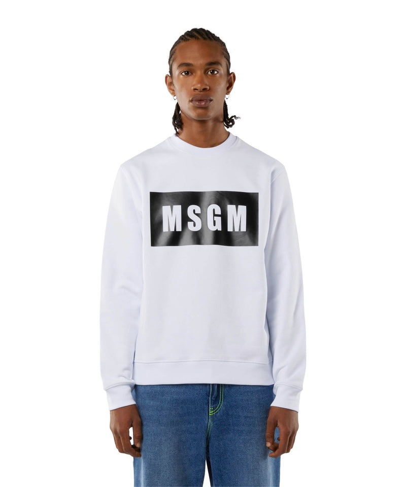 White MSGM Solid Colour Cotton Sweatshirt With A Box Logo | USA_MSGM57505